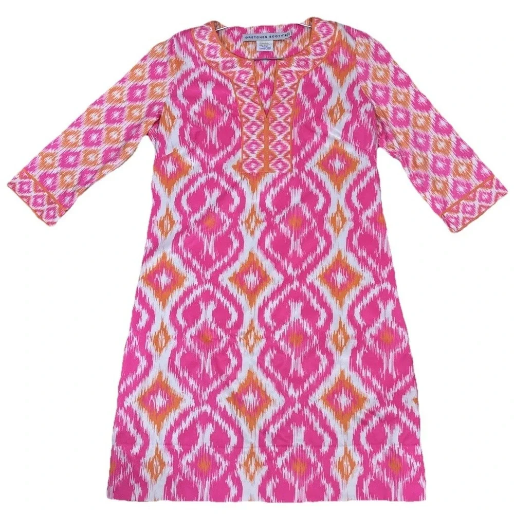 Gretchen Scott Jersey Split Neck 3/4 Sleeve Resort Dress Women's M Cruise Beach - Picture 2 of 9